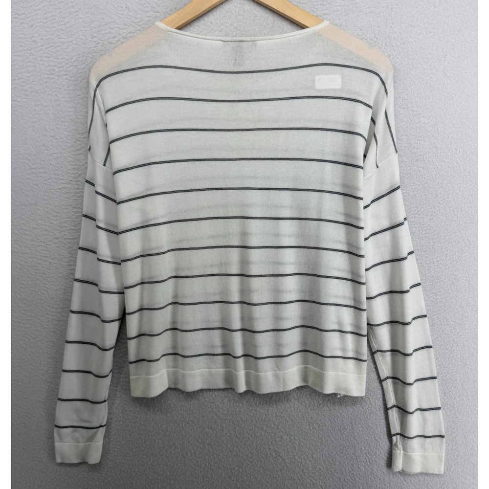 EILEEN FISHER Sweater 2XS Tencel Nylon Sheer Oversized Striped Pullover White - Picture 3 of 11